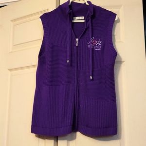 Christopher & Banks, size large sweater vest, logo Tupperware, purple